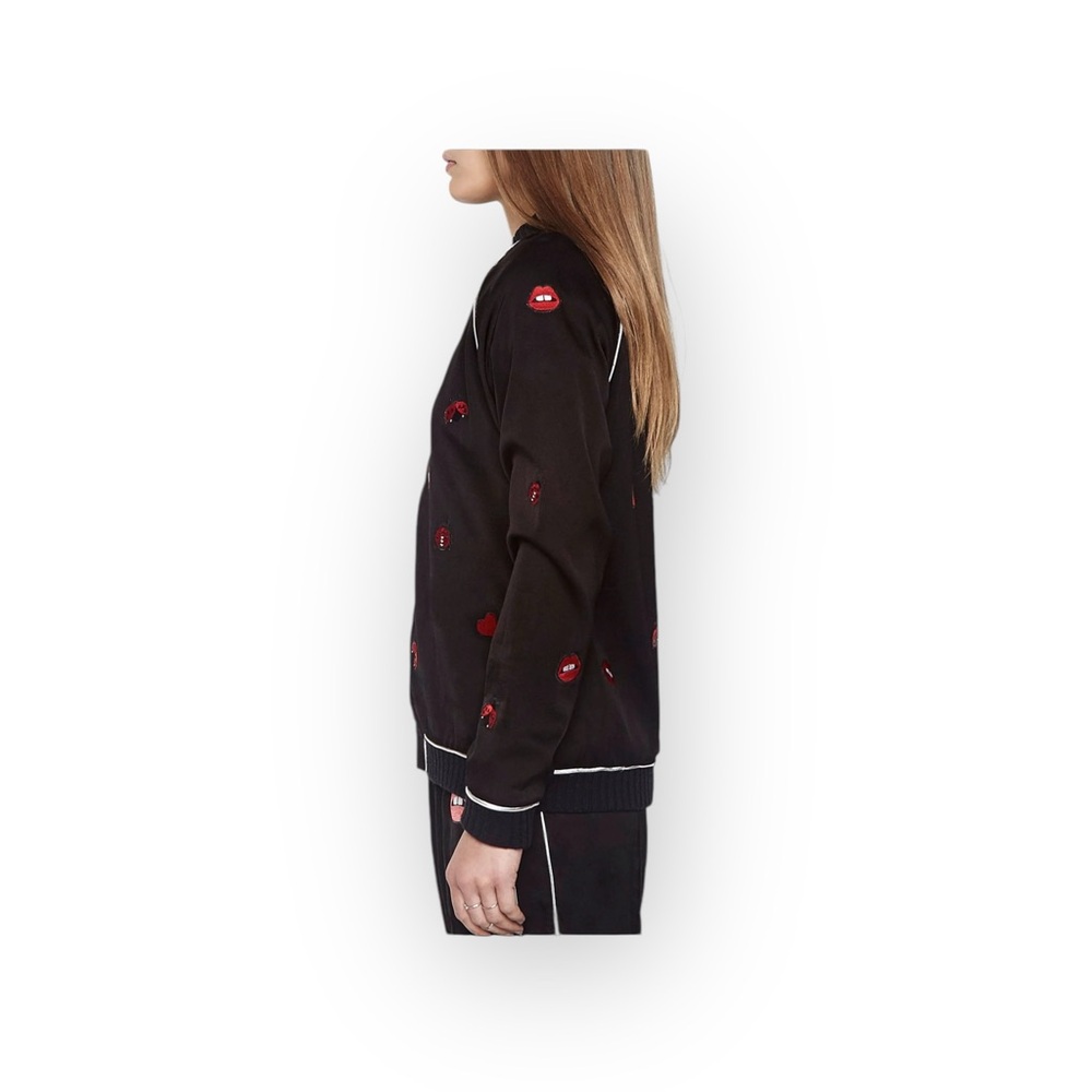 new Lauren Moshi 𖠌 Paris Ladybug Love Kiss Patch Bomber Jacket 𖠌 Black 𖠌 Medium - Picture 3 of 16